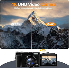 Load image into Gallery viewer, 4K Digital Camera for Photography Auto-Focus Vlogging Camera for YouTube Video with 3&#39;&#39; 180° Flip Screen 16X Anti-Shake 4K Camera Compact Cameras with SD Card, Flash, 2 Batteries &amp; Battery Charger
