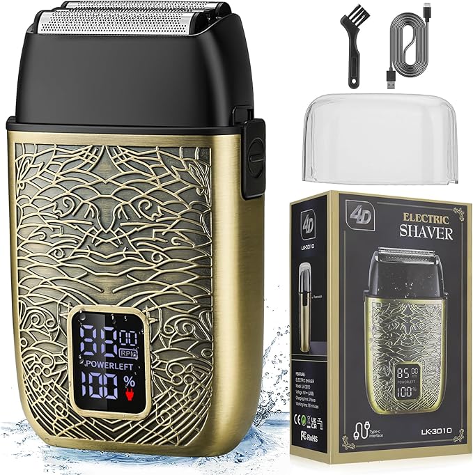 Electric Shavers for Men,Powerful Motor Electric Razor,Head Shavers for Bald Men,Triple Foil Beard Trimmer,Barber Supplies LED Displays & USB Charging Waterproof Shaver, Gifts for Men (Bronze)