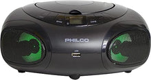 Load image into Gallery viewer, Philco Portable Bluetooth Boombox CD Player with AM FM Radio and USB Playback | Fun Lights |Stereo Sound | CD Player is Compatible with MP3/WMA/CD-R/CD-RW CDs | 3.5mm Aux Input | AC/Battery Powered
