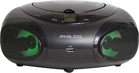 Philco Portable Bluetooth Boombox CD Player with AM FM Radio and USB Playback | Fun Lights |Stereo Sound | CD Player is Compatible with MP3/WMA/CD-R/CD-RW CDs | 3.5mm Aux Input | AC/Battery Powered