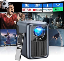 Load image into Gallery viewer, Projector with WiFi and Bluetooth 4K, ?Netflix Official/YouTube/Prime Video?, EXTRAVIS 1000ANSI Home Theater Native 1080P, Auto Focus &amp; Keystone, Dolby Audio, Portable Smart Movie Outdoor Projector
