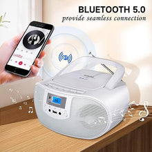 Load image into Gallery viewer, Gelielim CD Player Boombox, FM Radio with Bluetooth, Remote Control, Portable CD Players for Home with Headphone, Mic Jack, Disco Light Support CD-R/RW/MP3, USB, Presents for Elder
