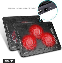 Load image into Gallery viewer, Havit HV-F2056 15.6-17 Inch Laptop Cooler Cooling Pad - Slim Portable USB Powered (3 Fans) (Black+Red)
