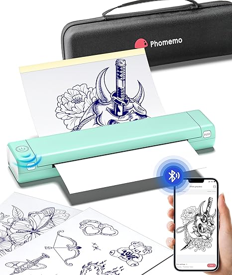 Phomemo Tattoo Printer, M08F Bluetooth Tattoo Stencil Printer for Tattooing, Tattoo Artists, Thermal Tattoo Transfer Printer Compatible with Phone & PC, with Case & Tattoo Transfer Paper