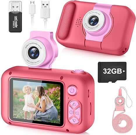 Kid Camera,Camera for Kid,2.4in IPS Screen Digital Camera,180°Flip Len Student Camera,Children Selfie Camera with Playback Game,Christmas/Birthday Gift for 4 5 6 7 8 9 10 11 Year Old Girl Boy