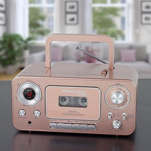 Load image into Gallery viewer, Portable Stereo CD Player with Bluetooth, AM/FM Stereo Radio and Cassette Player/Recorder (Rose &amp; Gold)
