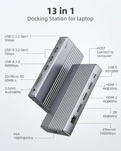 Load image into Gallery viewer, Docking Station, USB C Docking Station(13-in-1) Support Dual/Triple Display with Dual HDMI, DP, VGA, 100W PD, Gigabit Ethernet, 4USB, SD/TF Card Reader, 3.5mm Audio Multi-Port for Laptop and More
