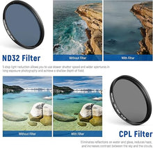 Load image into Gallery viewer, NEEWER 58 mm Lens Filter Kit with Mobile Phone Lens Clip, CPL, ND32, 6 Point Star Filter, Graduated Filter (4 Colours), Compatible with iPhone 15 14 Pro Max 13 12 11 &amp; Canon Nikon Sony Cameras
