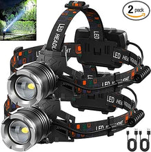Load image into Gallery viewer, LED Rechargeable Headlamp, 990,000 Lumens Super Bright Head Lamp with 5 Modes, 90°Adjustable, USB Rechargeable, Waterproof LED Headlamps for Adults Camping, Hiking, Climbing (2 Pack)
