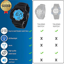 Load image into Gallery viewer, Five Senses Atomic English Talking Watch for Seniors Men and Women Talking with Day-Date Loud Alarm Clock Visually Impaired (Black)
