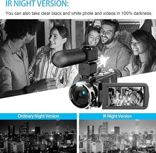 Load image into Gallery viewer, 4K Video Camera, Camcorder with IR Night Vision, Digital Camera, 18X Digital Zoom, APP Connection, Vlogging Camera for YouTube, Video Camera, Built in Microphone, Remote, 3&quot; Touch Screen
