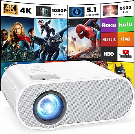 Projector, Native 1080P Full HD Bluetooth Projector with Speaker, Outdoor Portable Movie Mini Projector Compatible with Laptop, Smartphone, TV Stick, Xbox, PS5