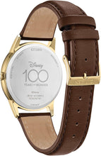 Load image into Gallery viewer, Citizen Eco-Drive Special Edition Disney 100 Mickey Mouse Fan Fare Gold Stainless Watch and Pin Box Set, Brown Leather Strap (Model: AW1783-43W)
