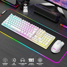 Load image into Gallery viewer, RedThunder K10 Wireless Gaming Keyboard and Mouse Combo, RGB Backlit Rechargeable 3800mAh Battery, Mechanical Feel Anti-ghosting Keyboard with Pudding Keycaps + 7D 3200DPI Mice for PC Gamer (White)
