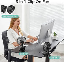 Load image into Gallery viewer, 7&#39;&#39; Portable Clip on Fan, 10000mAh Rechargeable Battery Operated Table Fan, Max 40H Cooling,4 Speeds Auto Oscillating Desk Fan with Sturdy Clamp for Camping Outdoor Travel RV Home Office Hurricane
