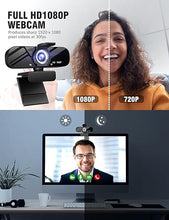 Load image into Gallery viewer, Full HD 1080P Webcam with Microphone, Adjustable FOV, Zoom, Software Control &amp; Privacy Cover, USB HD Computer Web Camera, Plug and Play, for Zoom/Skype/Teams (Pearl Black)
