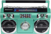 Load image into Gallery viewer, Studebaker SB2145TE 80&#39;s Retro Street Bluetooth Boombox with FM Radio, CD Player, LED EQ, 10 Watts RMS Power and AC/DC in Teal
