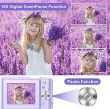 Load image into Gallery viewer, Digital Baby Camera for Kids Teens Boys Girls Adults,1080P 48MP Kids Camera with 32GB SD Card,2.4 Inch Kids Digital Camera with 16X Digital Zoom, Compact Mini Camera (Purple)
