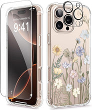 Load image into Gallery viewer, GVIEWIN for iPhone 16 Pro Max Case with Screen Protector &amp; Camera Lens Protector, [Military Grade Protection] Clear Shockproof Slim Floral Phone Cover for Women Girls 6.9" (Vibrant Spring)
