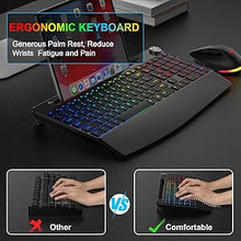 Load image into Gallery viewer, BlueFinger Wireless Keyboard and Mouse Combo Backlit, 2.4G Rechargeable Ergonomic Gaming Keyboard with Wrist Rest, Phone Holder, Volume Knob, Silent Light Up Keyboard with Mouse for Computer Laptop
