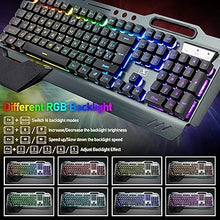 Load image into Gallery viewer, Wireless Gaming Keyboard and Mouse with Rainbow LED 16RGB Backlit Rechargeable 4800mAh Battery Metal Panel Mechanical Ergonomic Feel Waterproof Dustproof 7 Color Mute Mice for Laptop PC Gamer(Black)
