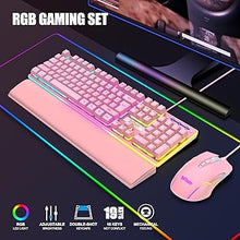 Load image into Gallery viewer, RedThunder K10 Wired Gaming Keyboard and Mouse and Wrist Rest Combo, RGB Backlit, Mechanical Feel Anti-ghosting Keyboard + 7D 7200 DPI Mice+Soft Leather Wrist Rest 3 in 1 PC Gamer Accessories(Pink)
