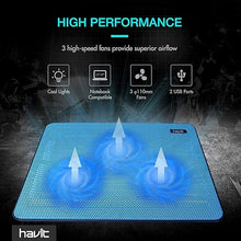 Load image into Gallery viewer, Havit HV-F2056 15.6-17 Inch Laptop Cooler Cooling Pad - Slim Portable USB Powered (3 Fans) (Blue)
