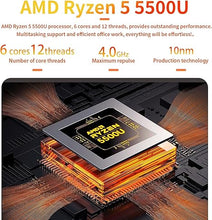 Load image into Gallery viewer, Mini PC AMD Ryzen 5 5500U (6C/12T 4.0GHz), 16GB DDR4 RAM 512GB NVME SSD/WiFi 6/ BT-5.2/ USB*4/USB-C/2*HDTV, 4K@60Hz 3 Screens Simultaneous Output, Gaming Mini Computer
