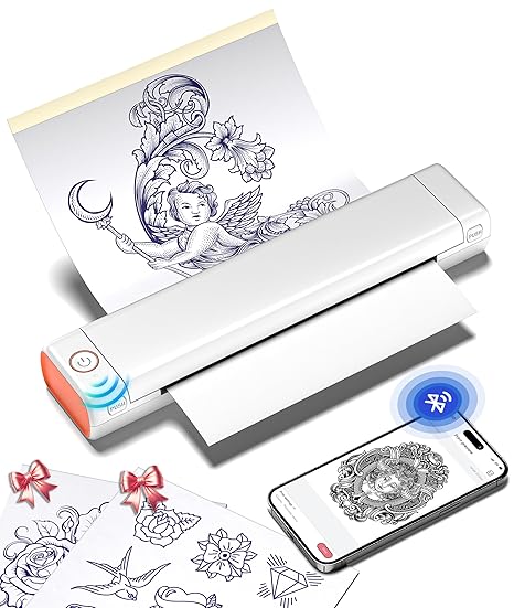 Phomemo M08F Wireless Tattoo Transfer Stencil Printer, Tattoo Transfer Thermal Copier Machine with 10pcs Tattoo Transfer Paper, Tattoo Printer Kit for Tattoo Artists, Compatible with Smartphone & Pc
