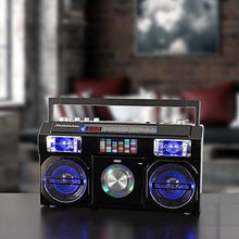 Load image into Gallery viewer, Studebaker SB2149B Master Blaster Bluetooth Boombox with 3 Way Power, AM/FM Radio, USB Port, CD Player with MP3 Playback, LED EQ and 10 Watts RMS Speaker in Black
