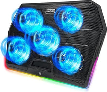 Load image into Gallery viewer, NAGAN Laptop Cooling Pad with 5 Fans, RGB Gaming Laptop Cooler with Dual USB Ports, Adjustable Height, Quiet, USB Powered - Ideal for Gaming Notebook, Fits 15-17.3 inch Laptop
