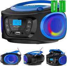 Load image into Gallery viewer, KLIM Boombox Portable Audio System. FM Radio, CD Player, Bluetooth, MP3, USB, AUX + Includes Rechargeable Batteries + Wired &amp; Wireless Modes + Compact and Sturdy + New 2022 - Blue (Renewed)
