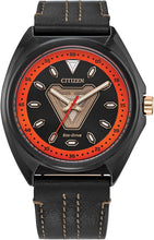 Load image into Gallery viewer, Citizen Men's Eco-Drive Marvel Tony Stark 63 Black Ion Plated Watch with Black Leather Strap, 3 Hand, Luminous, 43mm (Model: AW2075-05W)
