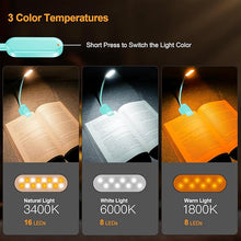 Load image into Gallery viewer, Gritin 16 LED Rechargeable Book Light for Reading in Bed - Eye Caring 3 Color Temperatures, Stepless Dimming Brightness,80Hrs Runtime,Lightweight Flexible Clip On Book Light for Book Lovers-Blue
