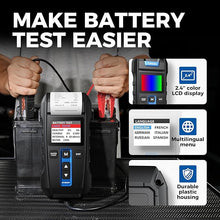 Load image into Gallery viewer, Car Battery Tester 12V 24V 100-2000CCA Lead-Acid Battery, TOPDON BT300P Alternator Tester, Load Tester, with Built-in Printer, Spark Free Metal Clamps, Automatic Reverse Polarity Protection

