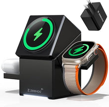 Load image into Gallery viewer, ZEEHOO 3 in 1 Charging Station for Apple MagSafe Charger, CubeTrick-X Qi2 15W Fast Wireless Charger Stand for Apple Watch, for iPhone 16,15,14,13,12 Series, AirPods (Black)
