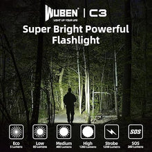 Load image into Gallery viewer, WUBEN C3 Rechargeable Flashlight 1200 High Lumens Super Bright, LED Tactical Flashlights, Powered EDC Flash Light IP68 Waterproof, 6 Light Modes for Camping, Emergency, Outdoor, Rescue, Inspection
