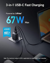 Load image into Gallery viewer, Anker Prime 67W USB C Charger, Anker GaN 3-Port Compact Fast PPS Wall Charger, For MacBook Pro/Air, Pixelbook, iPad Pro, iPhone 15/14/Pro, Galaxy S23/S22, Note20, Pixel, Apple Watch
