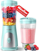 Load image into Gallery viewer, Mueller Personal Blender for Shakes and Smoothies with 15 Oz Travel Cup and Lid, Juices, Baby Food, Heavy-Duty Portable Blender &amp; Food Processor, Turquoise
