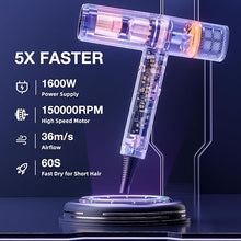 Load image into Gallery viewer, Hair Dryer, 150000 RPM Professional High-Speed Hair Blow Dryer, Negative Ionic Hair Dryer with Diffuser and Nozzle Attachment, Fast Drying and Portable Hair Dryers for Women and Men Traveling, Black
