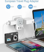 Load image into Gallery viewer, TESSAN European Travel Plug Adapter 2 Pack, US to Europe Power Adapter with 4 AC Outlets and 3 USB, Euro Charger Adaptor Type C for USA to EU Spain France Iceland Italy Germany Greece
