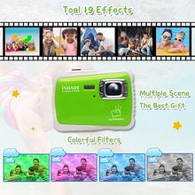 Load image into Gallery viewer, Waterproof Kids Camera, Underwater 21MP 1080P Waterproof Digital Camera with 2&quot; LCD 8X Digital Zoom Flash and Mic for Kids Girls Boys (Green)
