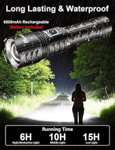 Load image into Gallery viewer, PHIXTON Rechargeable Flashlights High Lumens 1000000 Super Bright Long Range 3280FT, Long Lasting 15H Powerful USB C LED Strong Flash Light High Powered, Heavy Duty, Zoomable, for Home Camping Gift
