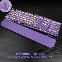 Load image into Gallery viewer, Camiysn Typewriter Style Mechanical Gaming Keyboard, Purple Retro Punk Gaming Keyboard with White Backlit, 104 Keys Blue Switch Wired Cute Keyboard, Round Keycaps for Windows/Mac/PC
