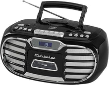 Load image into Gallery viewer, Studebaker Retro Edge Big Sound Bluetooth Boombox with CD/Cassette Player-Recorder/AM-FM Stereo Radio (Black/SB2150B)
