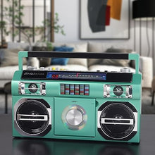 Load image into Gallery viewer, Studebaker SB2145TE 80&#39;s Retro Street Bluetooth Boombox with FM Radio, CD Player, LED EQ, 10 Watts RMS Power and AC/DC in Teal
