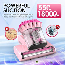 Load image into Gallery viewer, Belife M8 Mattress Vacuum Cleaner, Anti-allergen Bed Vacuum Cleaner with UV &amp; Hot Air &amp; High Heating, 550W 18Kpa Powerful Suction Double-Cup Handheld Vacuum for Bed, Couch, Sofa, Corded (Pink)
