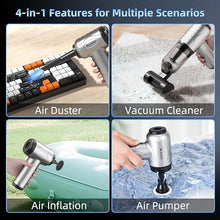 Load image into Gallery viewer, 4-in-1 Compressed Air Duster, 120000RPM Mini Vacuum Keyboard Cleaner, Air Blower&amp; Pumper, Keyboard Duster with LED Light - Electric Air Duster Cleaner for Computer and Car Deep Cleaning
