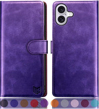 Load image into Gallery viewer, SUANPOT Compatible with iPhone 16 6.1&quot; Wallet case with RFID Blocking Credit Card Holder,Flip Book PU Leather Protective Cover Women Men for Apple 16 Phone case Purple
