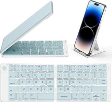 Load image into Gallery viewer, Samsers Bluetooth Foldable Keyboard, Wireless Portable Folding Keyboard, Full-Size Ultra-Slim Rechargeable Keyboard Connect Up to 3 Devices for iOS Android Windows Phone Tablet and Laptop, Blue
